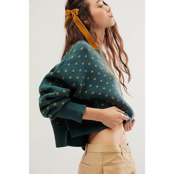 Free People Easy Street Patterned Crop Sweater Balsam Combo - XL - Picture 1 of 6